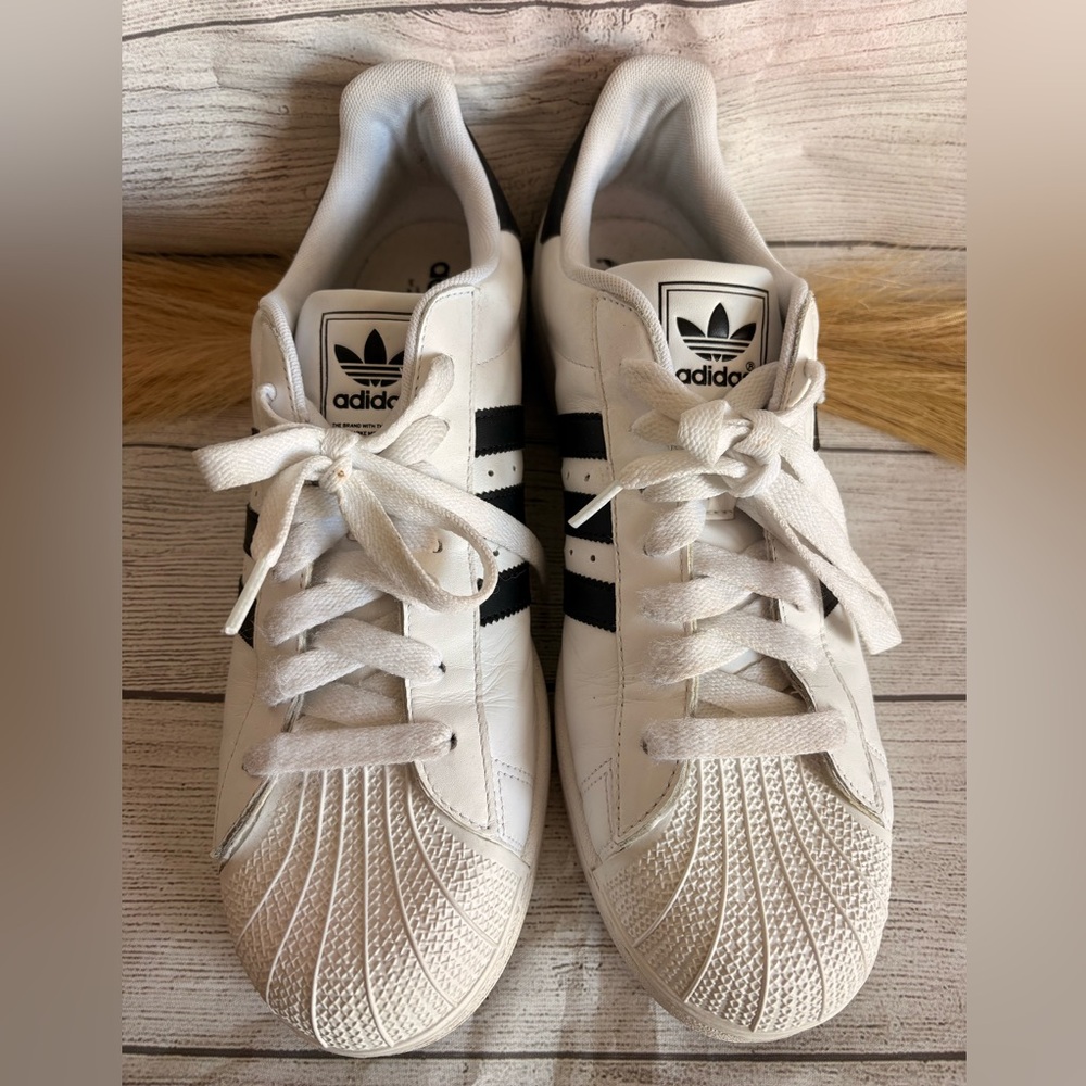 Adidas White and Black Classic Shell-Toe Sneakers